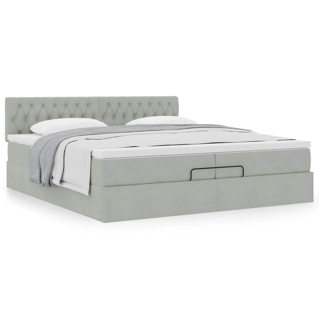 Ottoman krevet s madracem svijetlo sivi 200x200 cm baršun