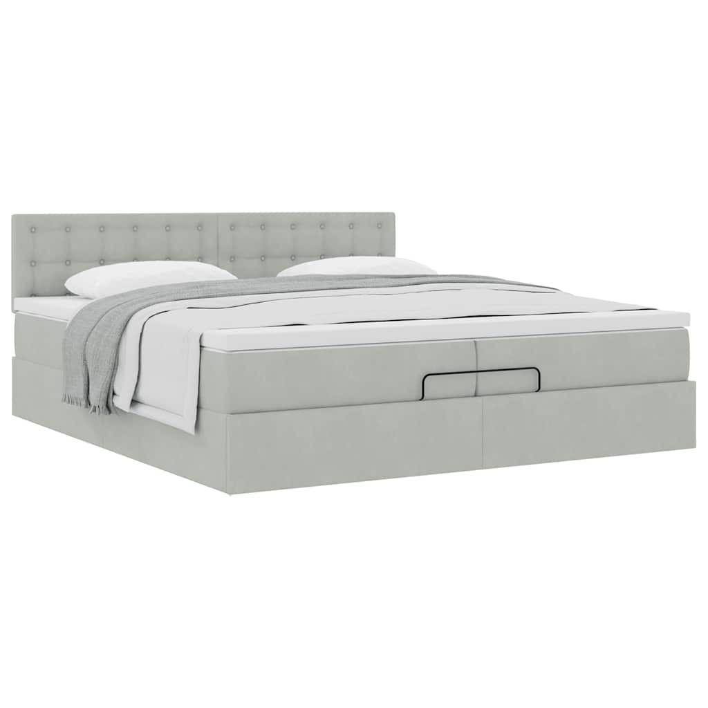 Ottoman krevet s madracem svijetlo sivi 200x200 cm baršun