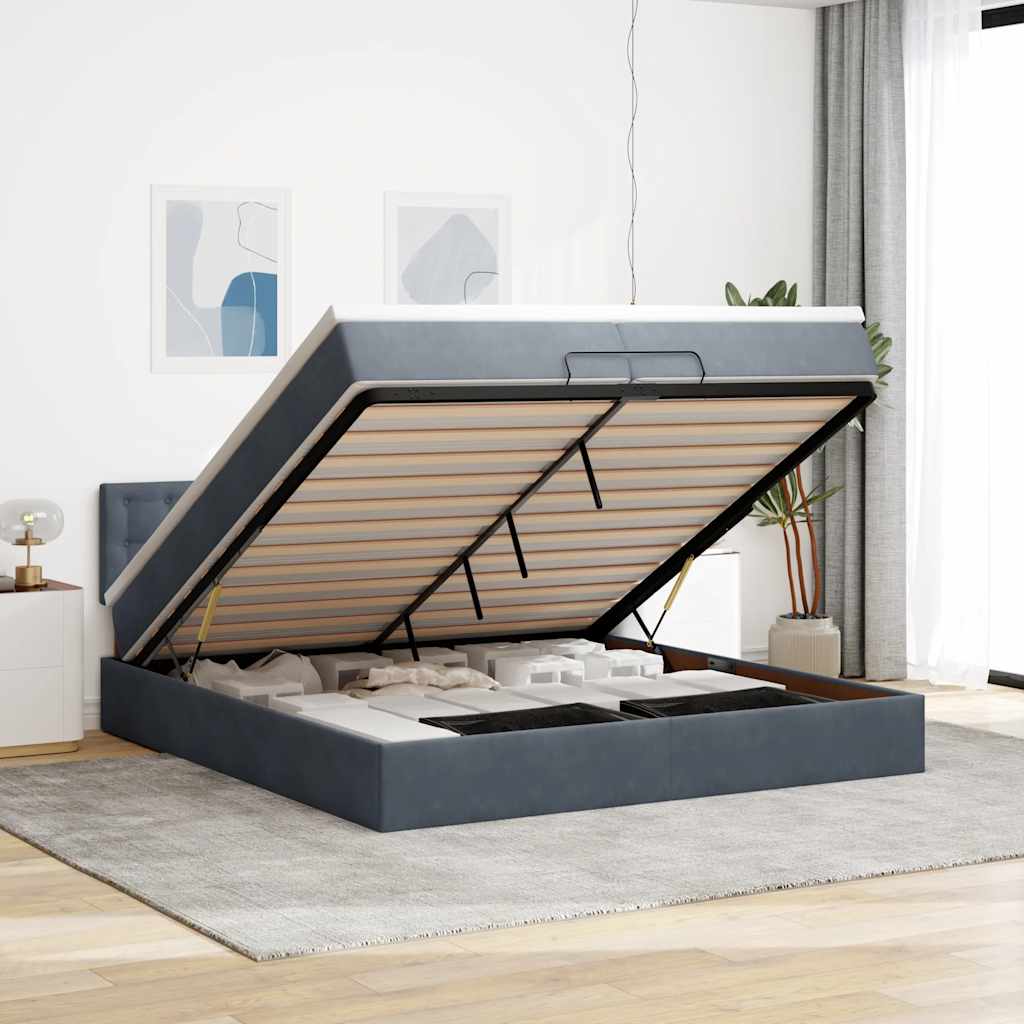 Krevet s madracem, tamno sivi, 200x200 cm, baršun