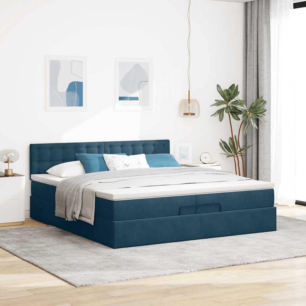 Ottoman krevet s madracem tamnoplavi 200x200 cm baršun