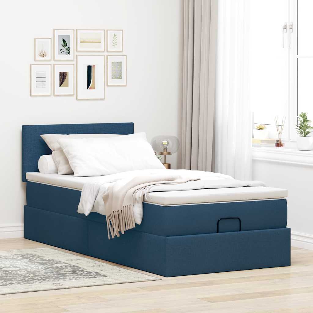 Ottoman krevet s madracem i LED diodama plavi 80x200 cm tkanina
