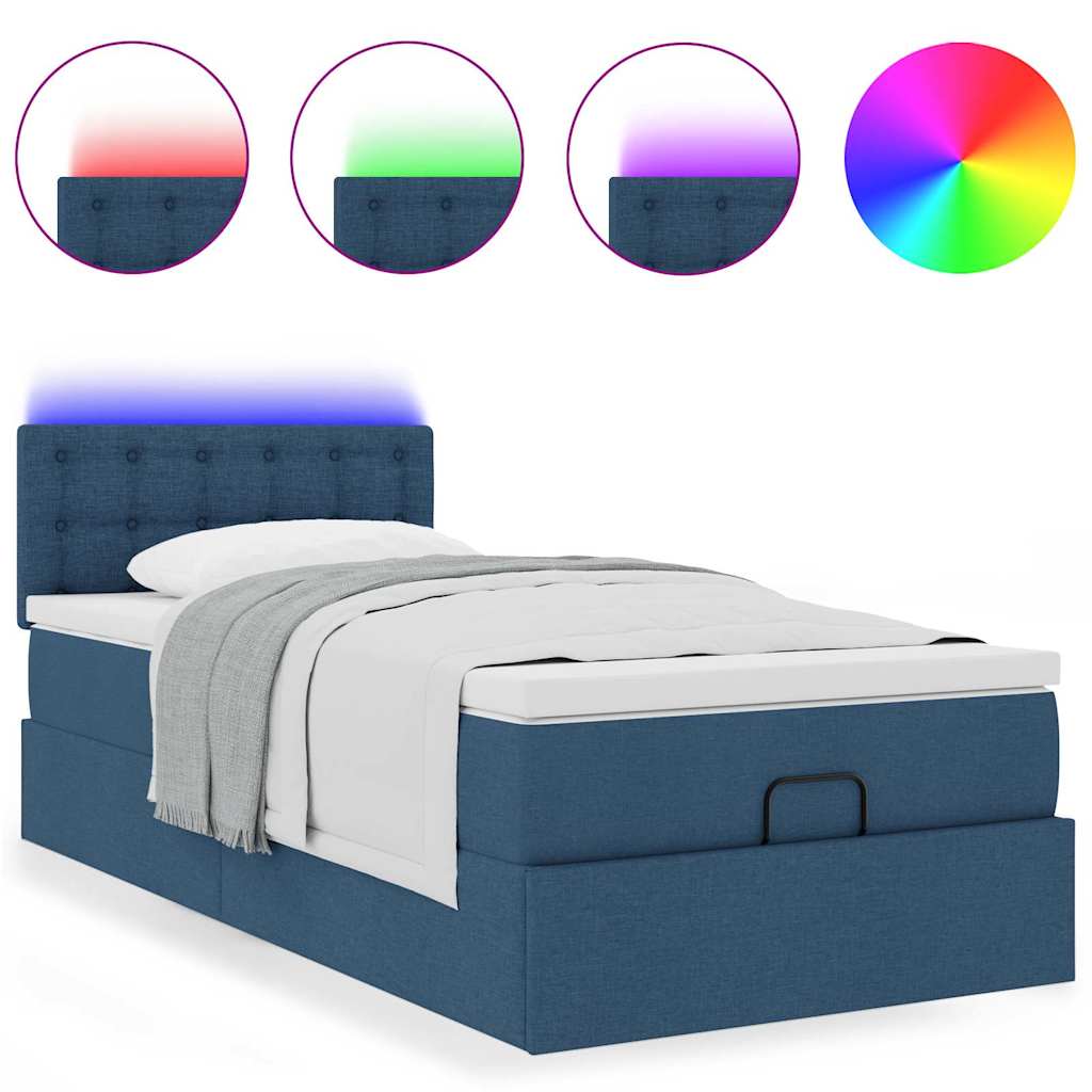 Ottoman krevet s madracem i LED diodama plavi 80x200 cm tkanina