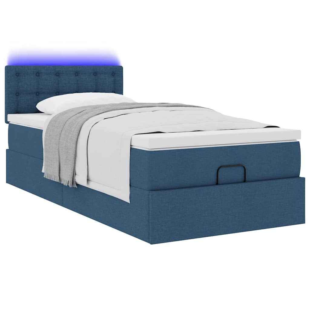 Ottoman krevet s madracem i LED diodama plavi 80x200 cm tkanina