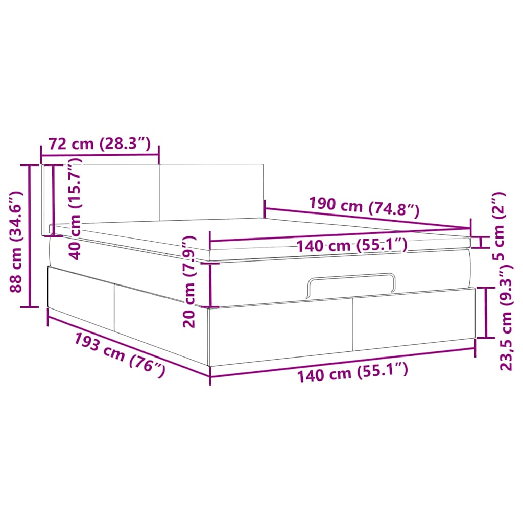 Ottoman krevet s madracem i LED diodama tamnozeleni 140x190 cm baršun