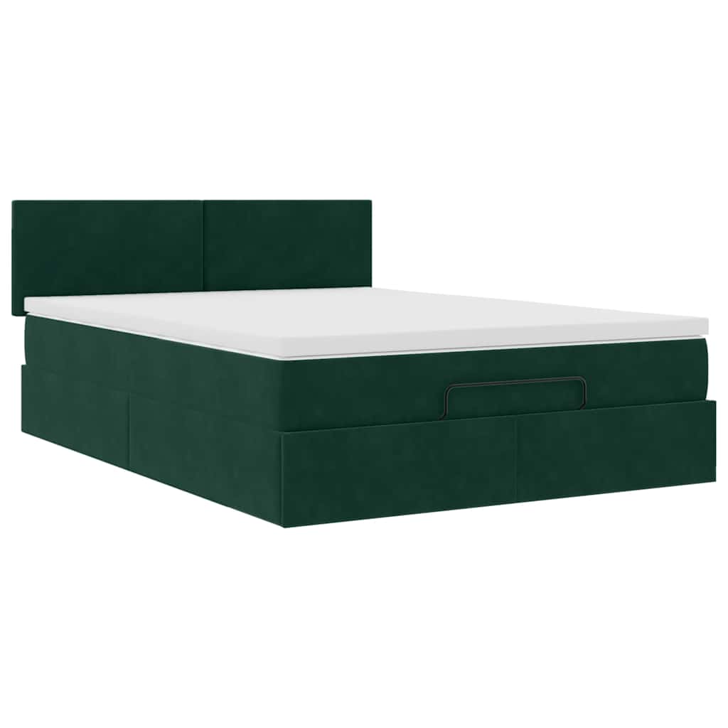 Ottoman krevet s madracem i LED diodama tamnozeleni 140x190 cm baršun