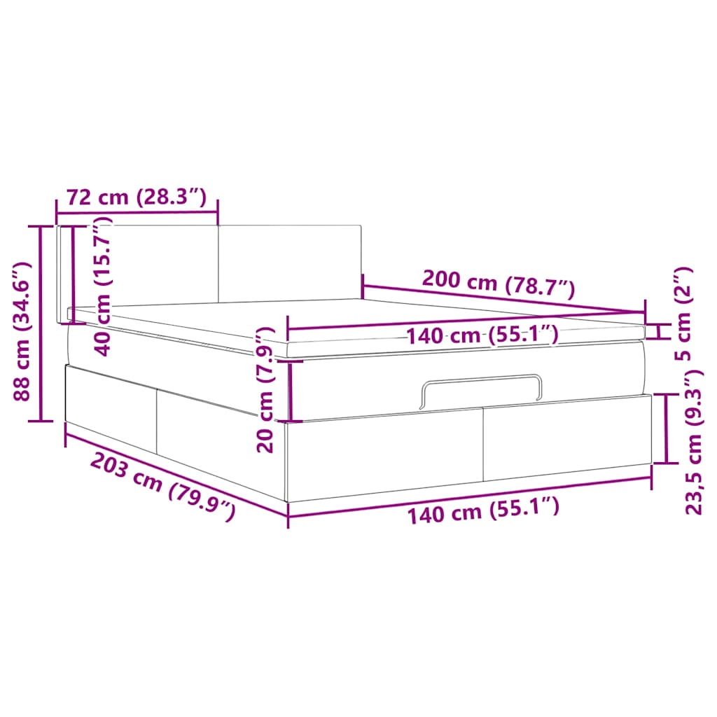 Ottoman krevet s madracem i LED diodama crni 140x200 cm baršun