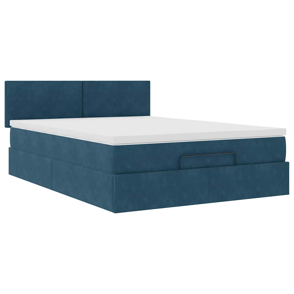 Ottoman krevet s madracem i LED diodama tamnoplavi 140x200 cm baršun