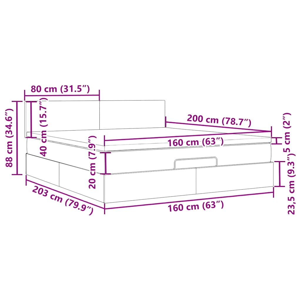 Ottoman krevet s madracem i LED diodama tamno sivi 160x200 cm baršun