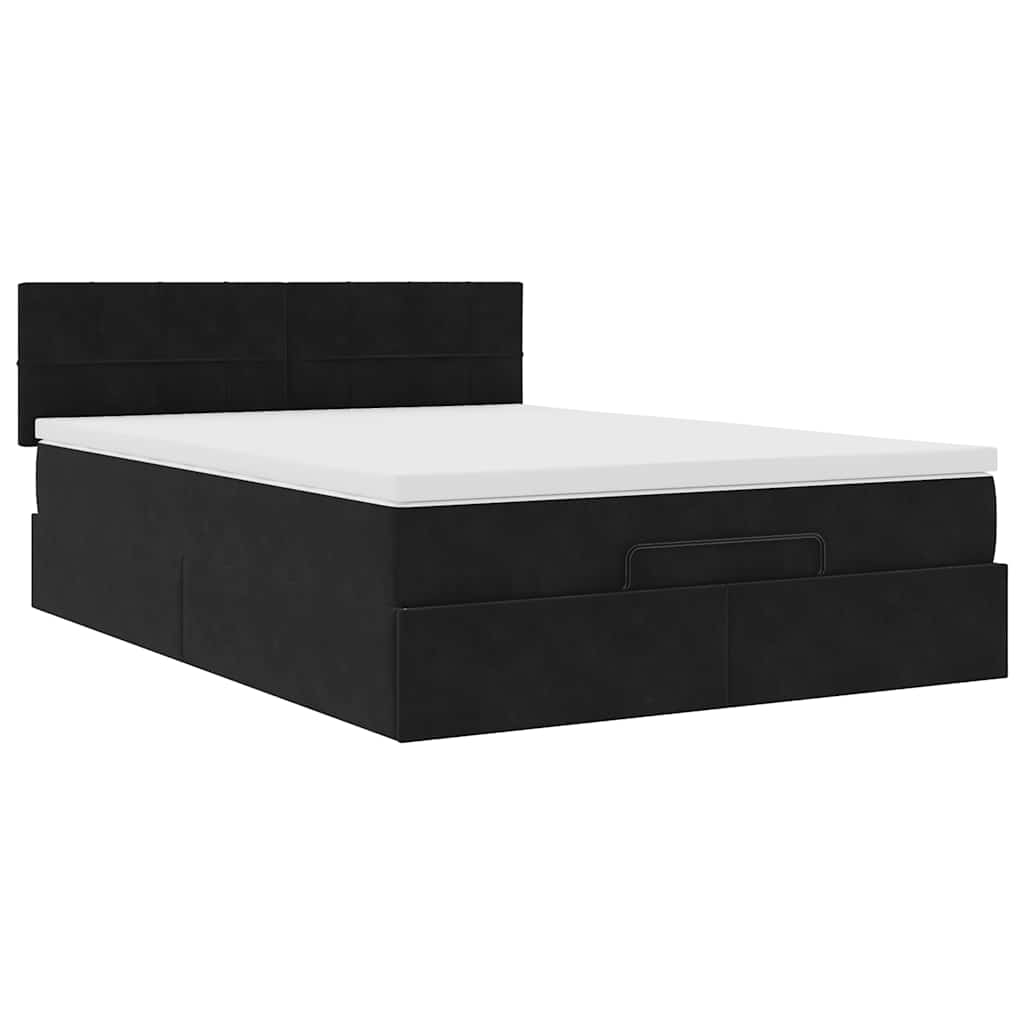 Ottoman krevet s madracem i LED diodama crni 140x200 cm baršun