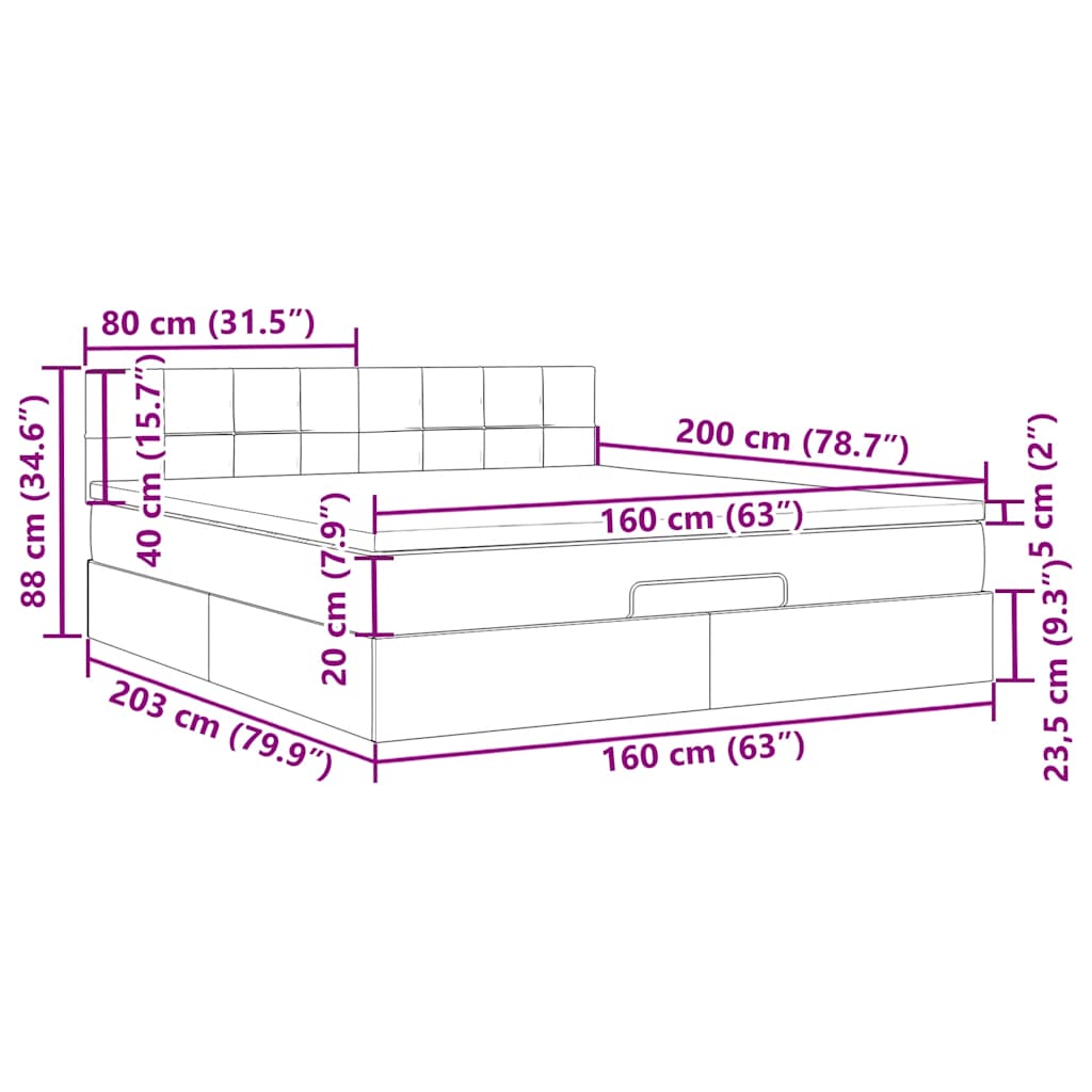 Ottoman krevet s madracem i LED diodama tamno sivi 160x200 cm baršun