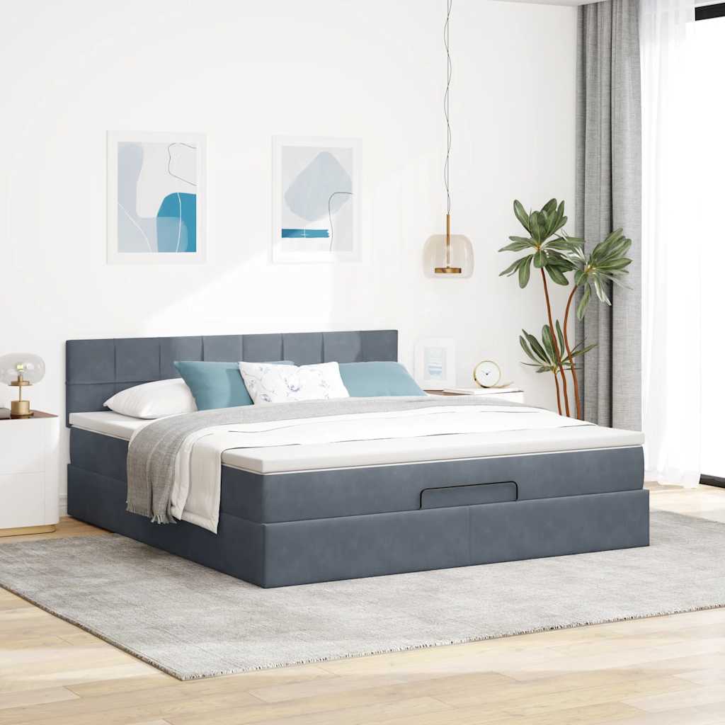 Ottoman krevet s madracem i LED diodama tamno sivi 160x200 cm baršun