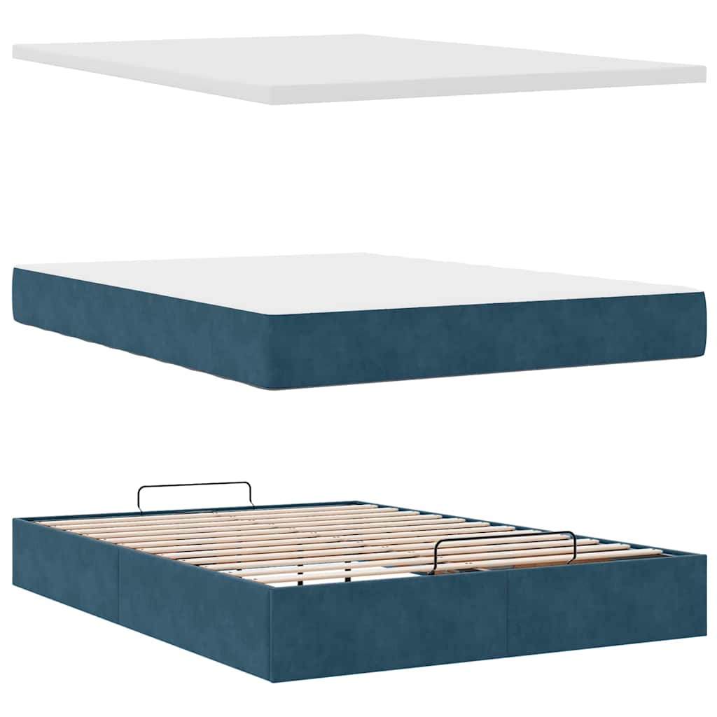 Ottoman krevet s madracem i LED diodama tamnoplavi 140x200 cm baršun