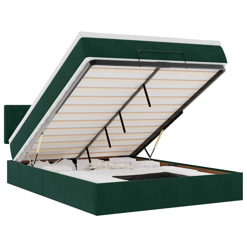 Ottoman krevet s madracem i LED diodama tamnozeleni 140x190 cm baršun
