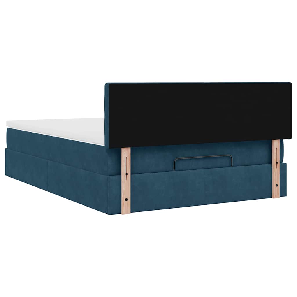 Ottoman krevet s madracem i LED diodama tamnoplavi 140x200 cm baršun