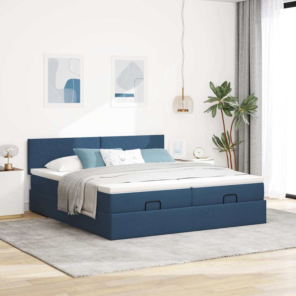 Ottoman krevet s madracima i LED diodama plavi 160x200 cm tkanina