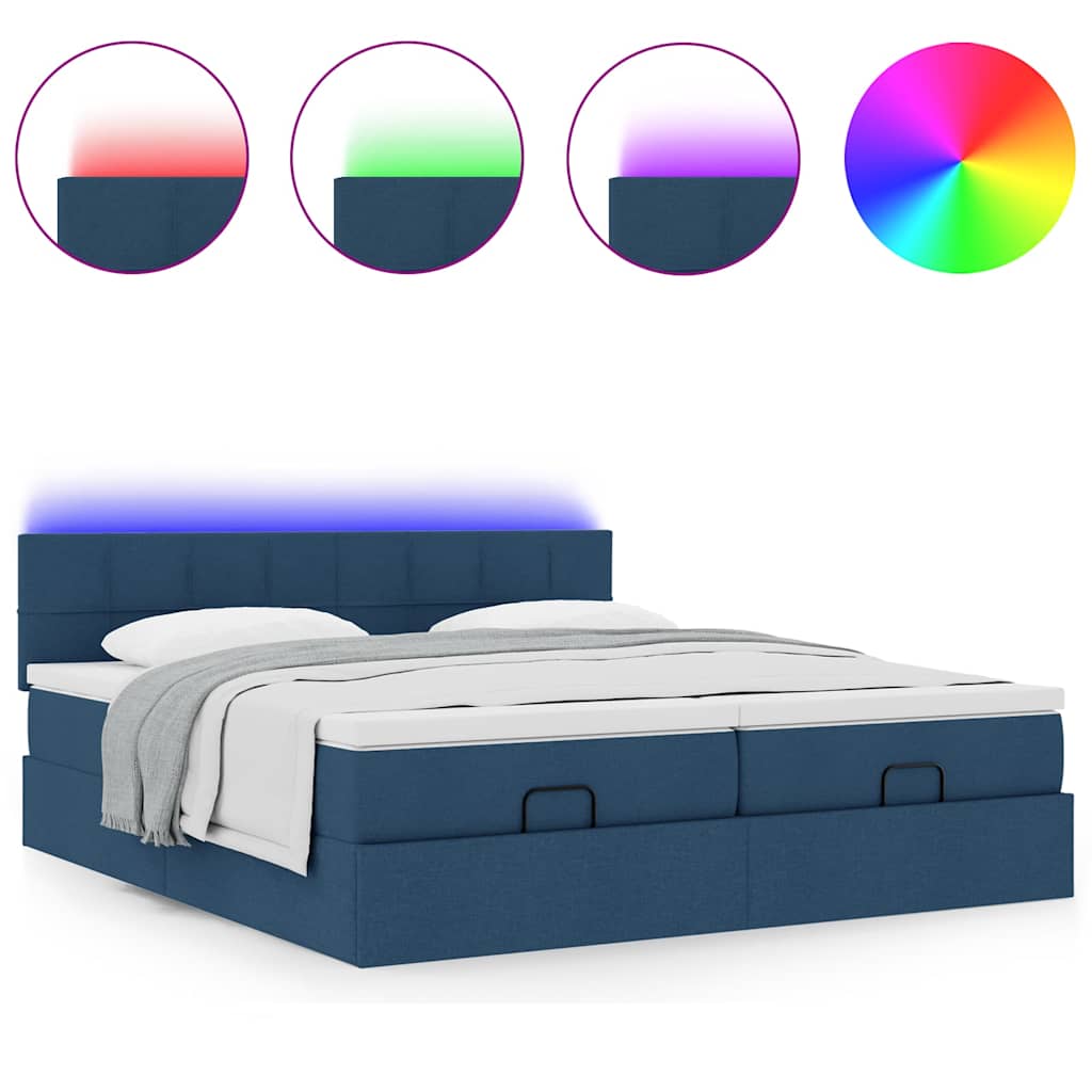 Ottoman krevet s madracima i LED diodama plavi 160x200 cm tkanina