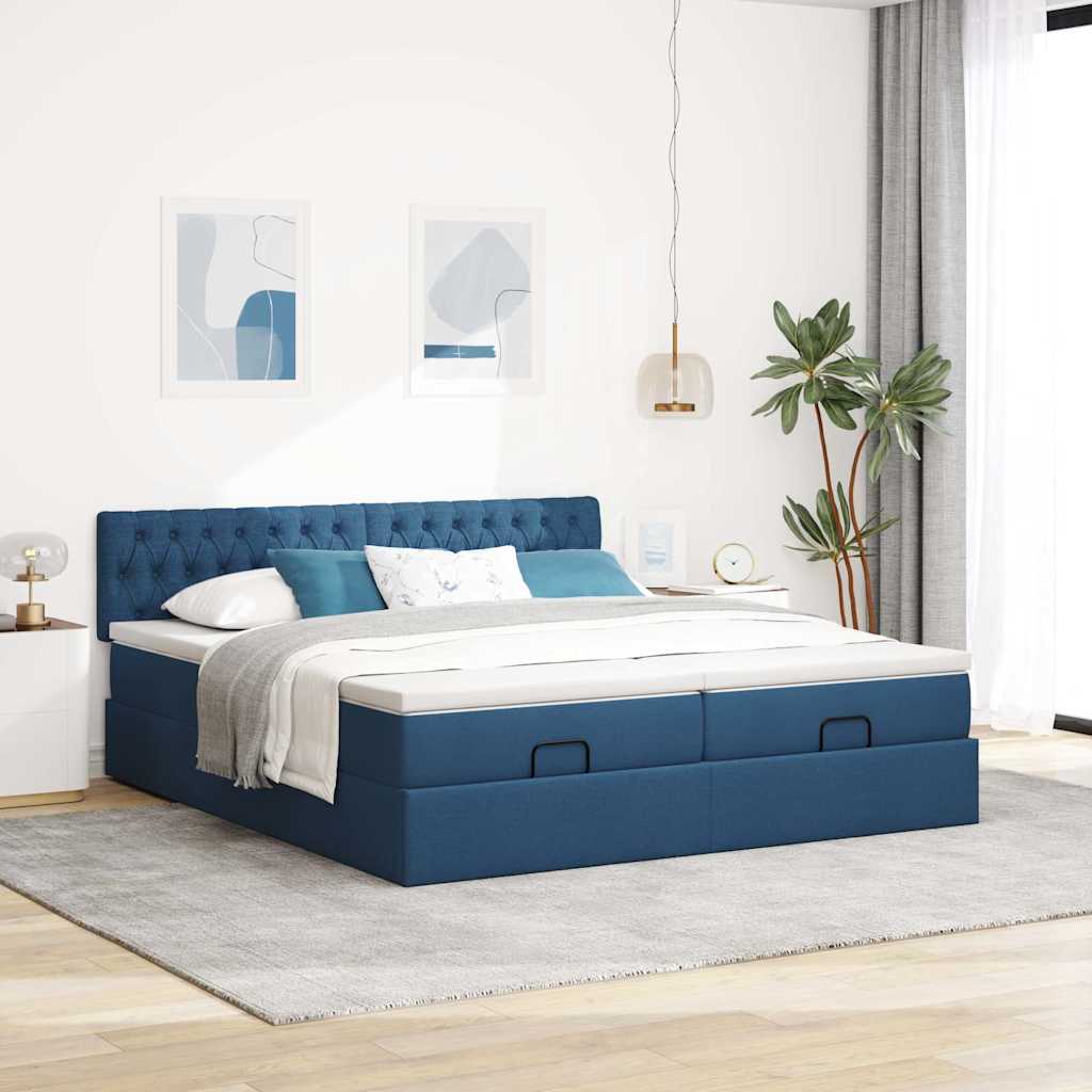 Ottoman krevet s madracima i LED diodama plavi 160x200 cm tkanina