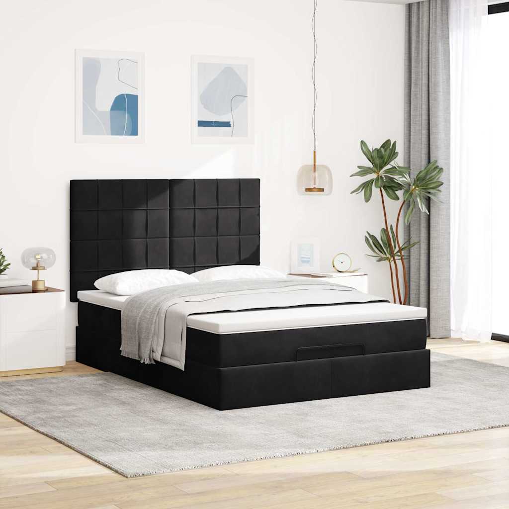 Ottoman krevet s madracima crni 140x200 cm baršun