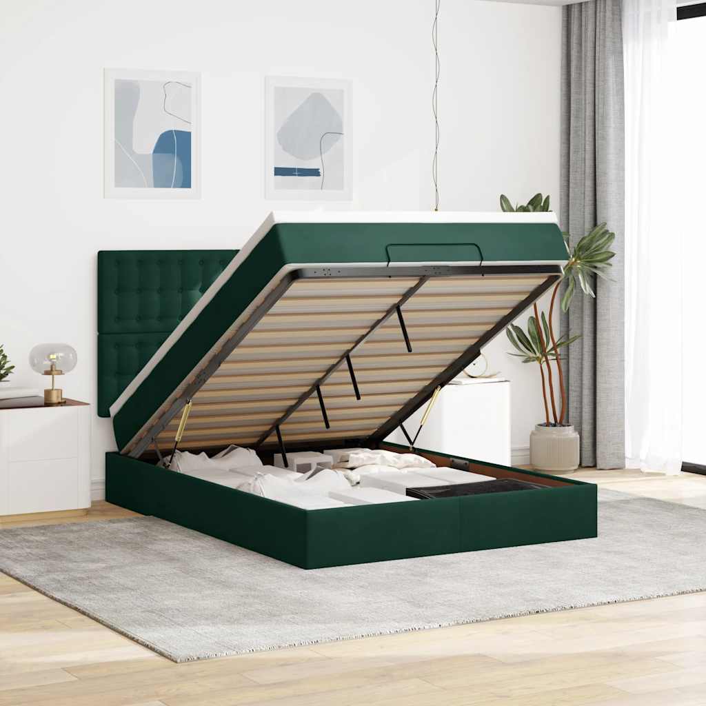 Ottoman krevet s madracima tamnozeleni 140x190 cm baršun
