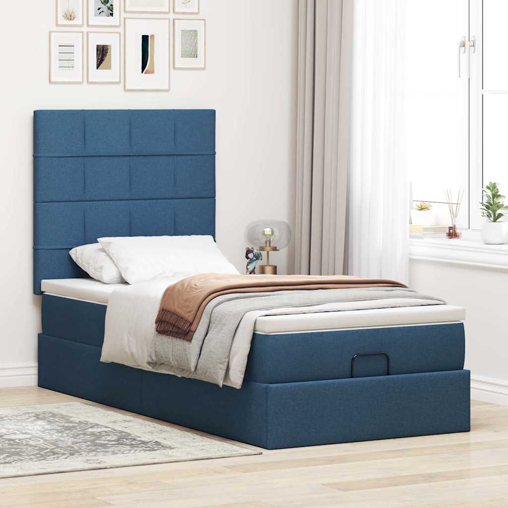 Ottoman krevet s madracem i LED diodama plavi 80x200 cm tkanina