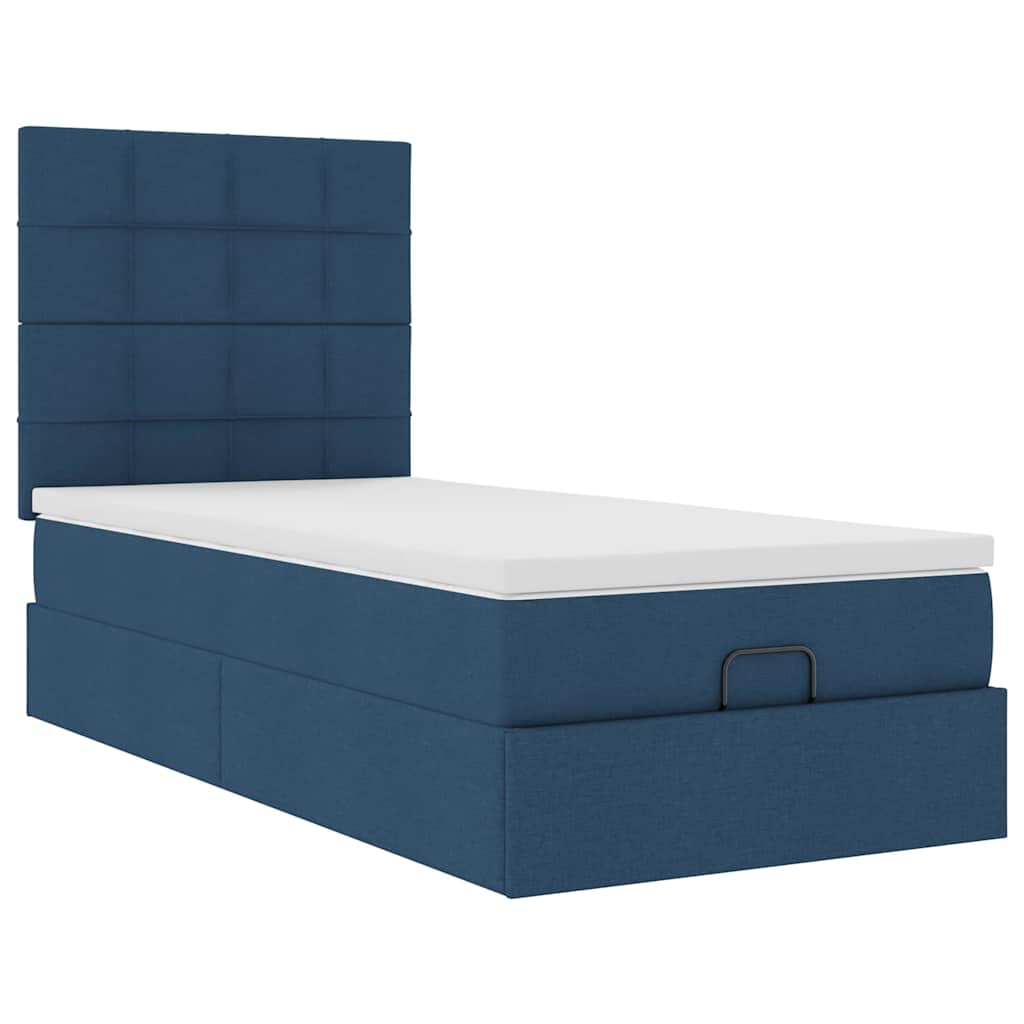 Ottoman krevet s madracem i LED diodama plavi 80x200 cm tkanina