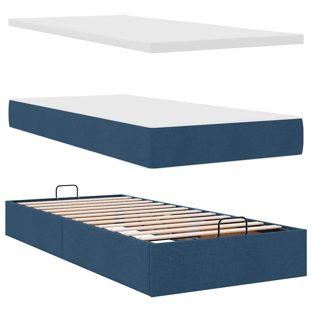Ottoman krevet s madracem i LED diodama plavi 80x200 cm tkanina