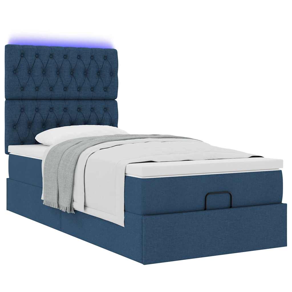 Ottoman krevet s madracem i LED diodama plavi 80x200 cm tkanina