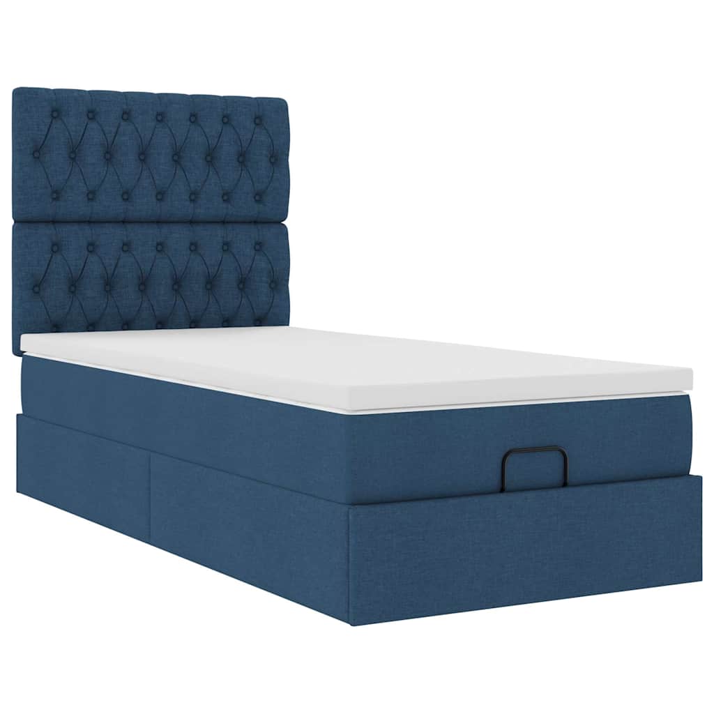 Ottoman krevet s madracem i LED diodama plavi 80x200 cm tkanina