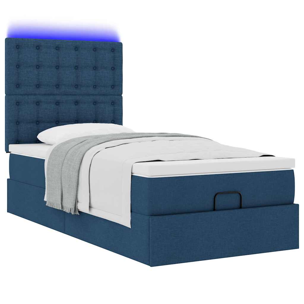 Ottoman krevet s madracem i LED diodama plavi 80x200 cm tkanina