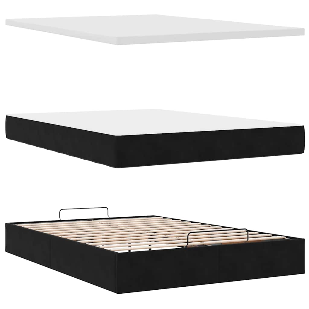 Ottoman krevet s madracima i LED diodama crni 140x200 cm baršun