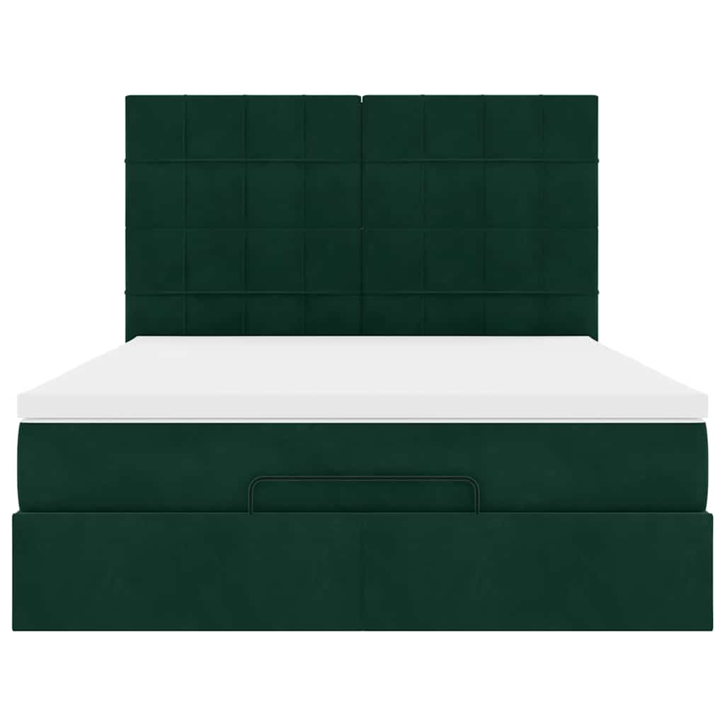 Ottoman krevet s madracima i LED diodama tamnozeleni 140x190 cm baršun