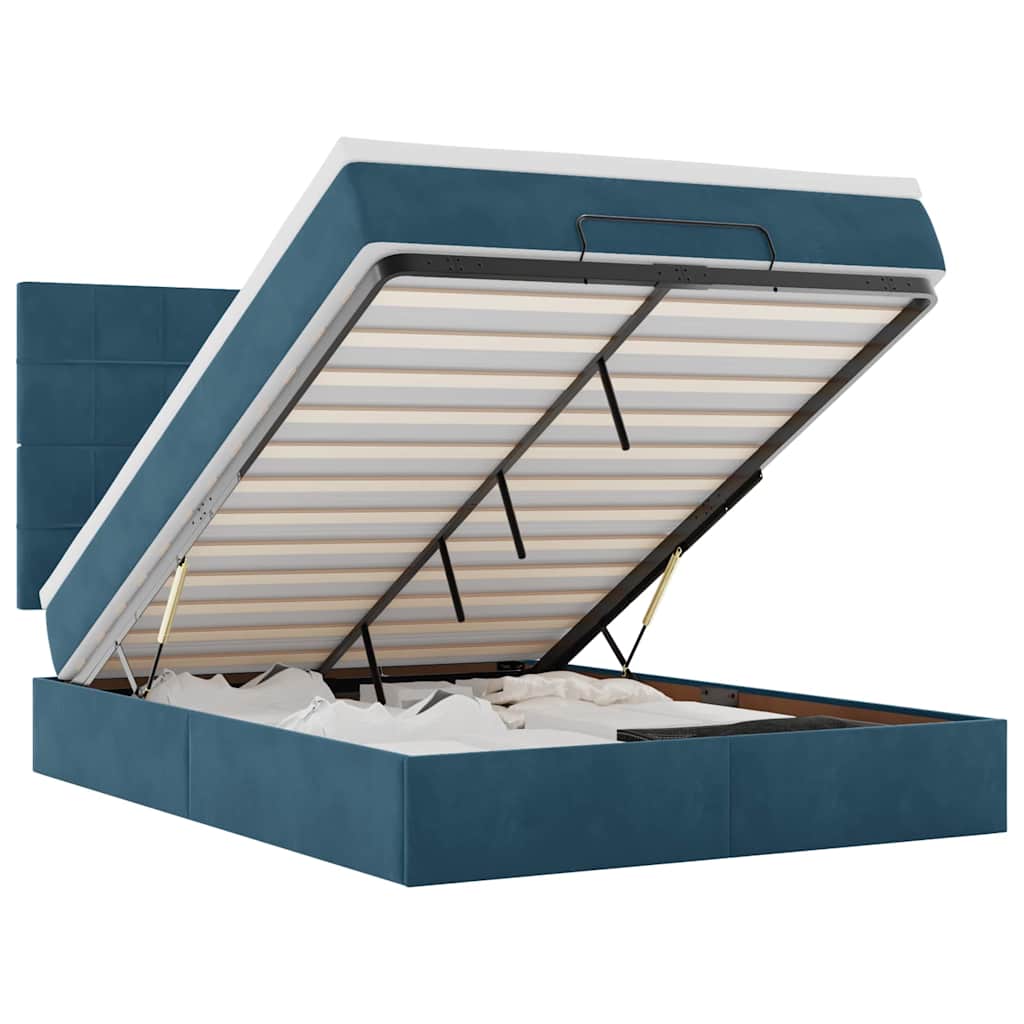 Otomanski krevet s madracem&LED tamnoplavi 140x190cm baršunasti