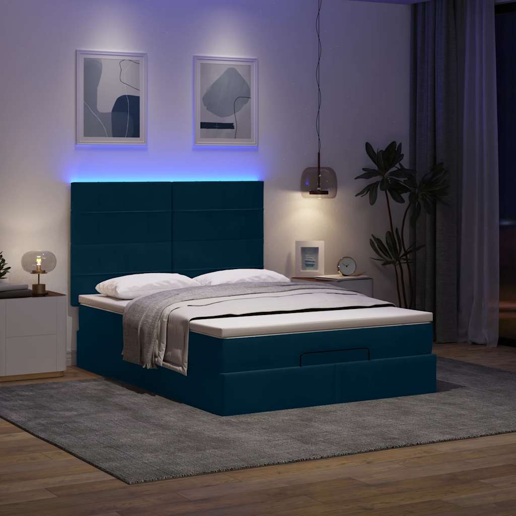 Otomanski krevet s madracem&LED tamnoplavi 140x190cm baršunasti
