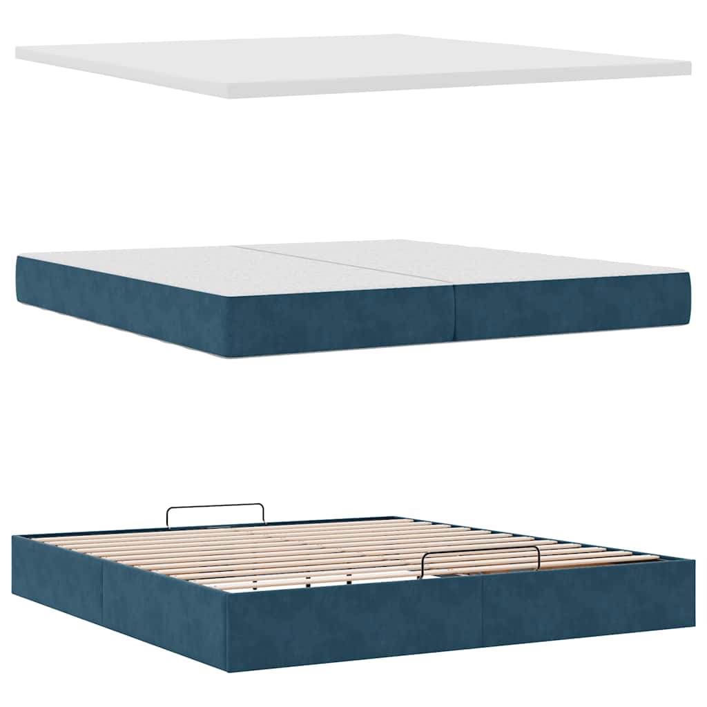 Ottoman krevet s madracima i LED diodama tamnoplavi 200x200 cm baršun