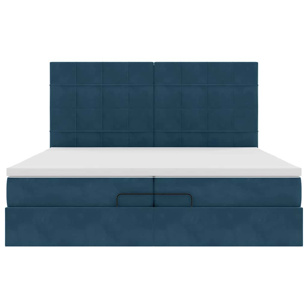 Ottoman krevet s madracima i LED diodama tamnoplavi 200x200 cm baršun