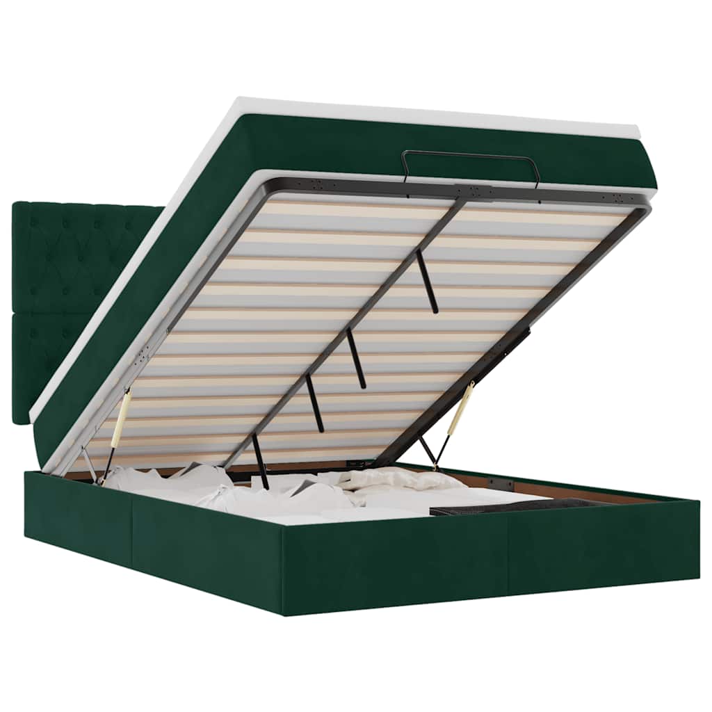Ottoman krevet s madracima i LED diodama tamnozeleni 140x190 cm baršun