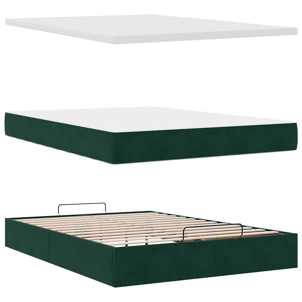 Ottoman krevet s madracima i LED diodama tamnozeleni 140x190 cm baršun