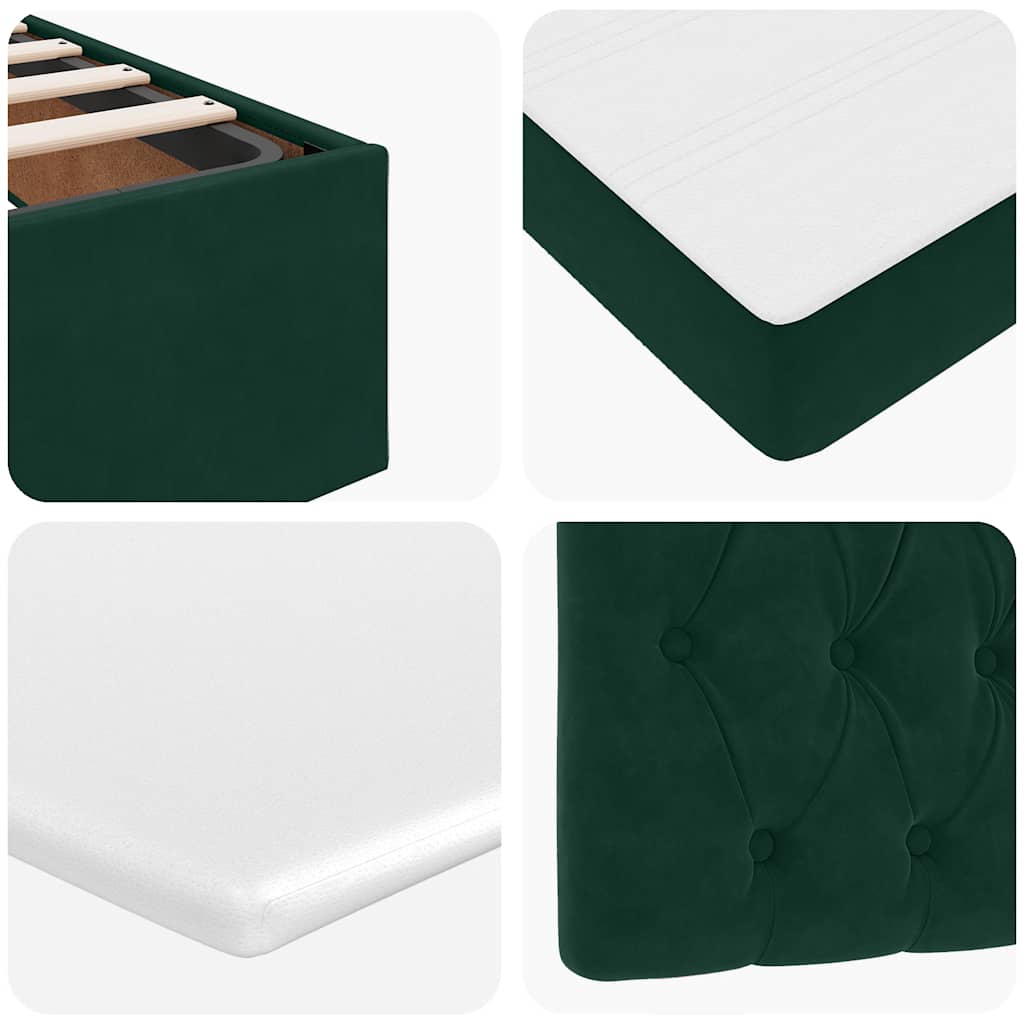 Ottoman krevet s madracima i LED diodama tamnozeleni 140x190 cm baršun