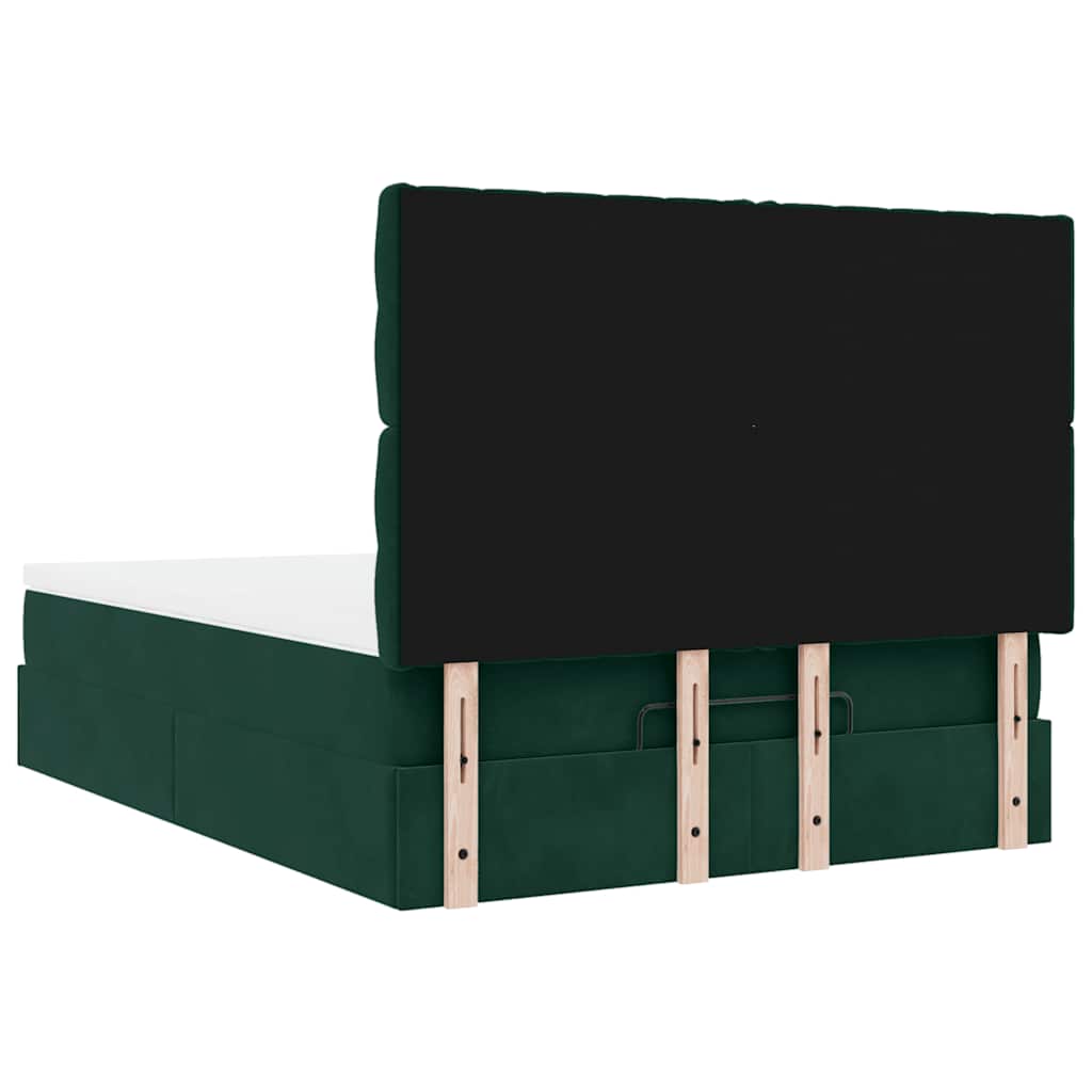 Ottoman krevet s madracima i LED diodama tamnozeleni 140x190 cm baršun