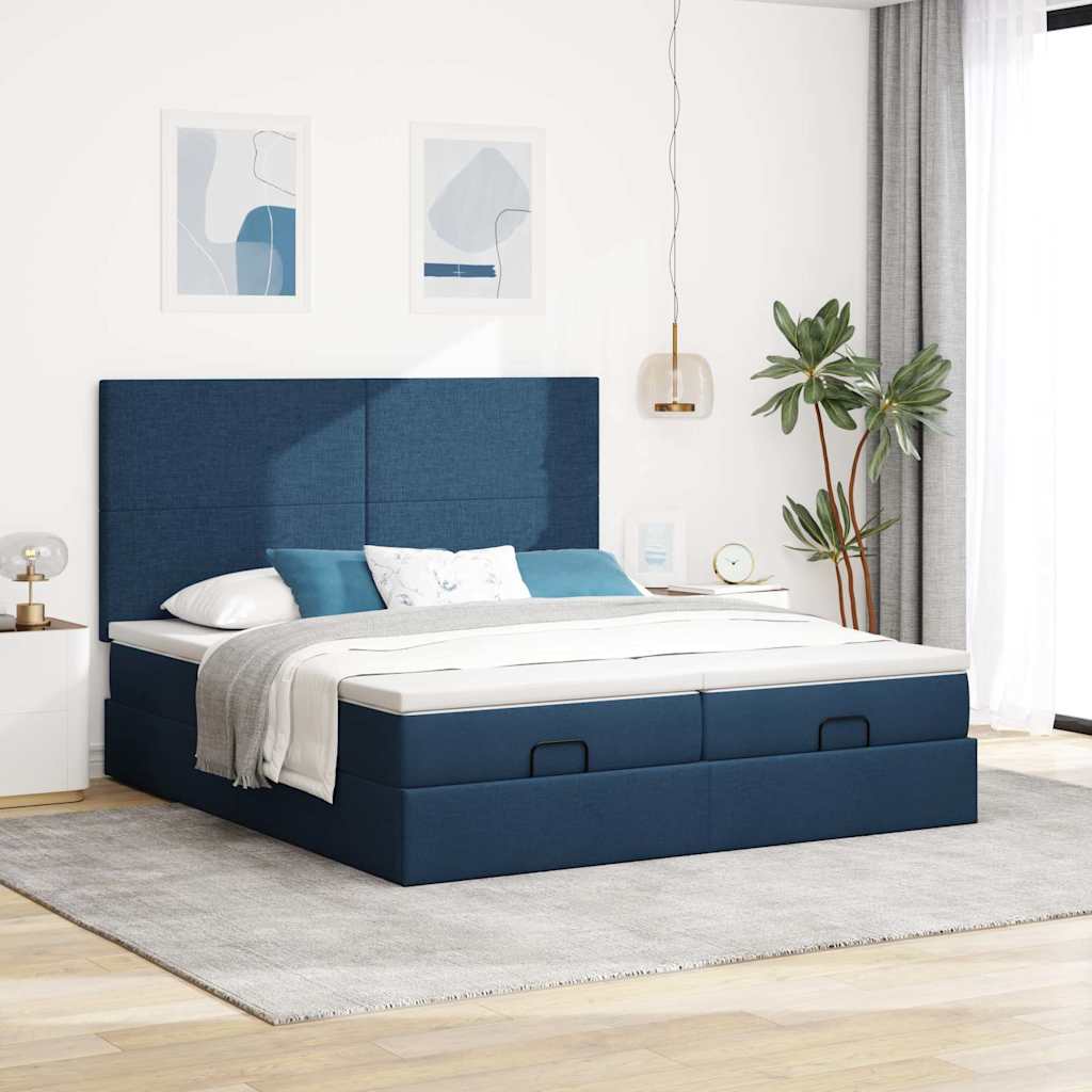 Ottoman krevet s madracima i LED diodama plavi 160x200 cm tkanina