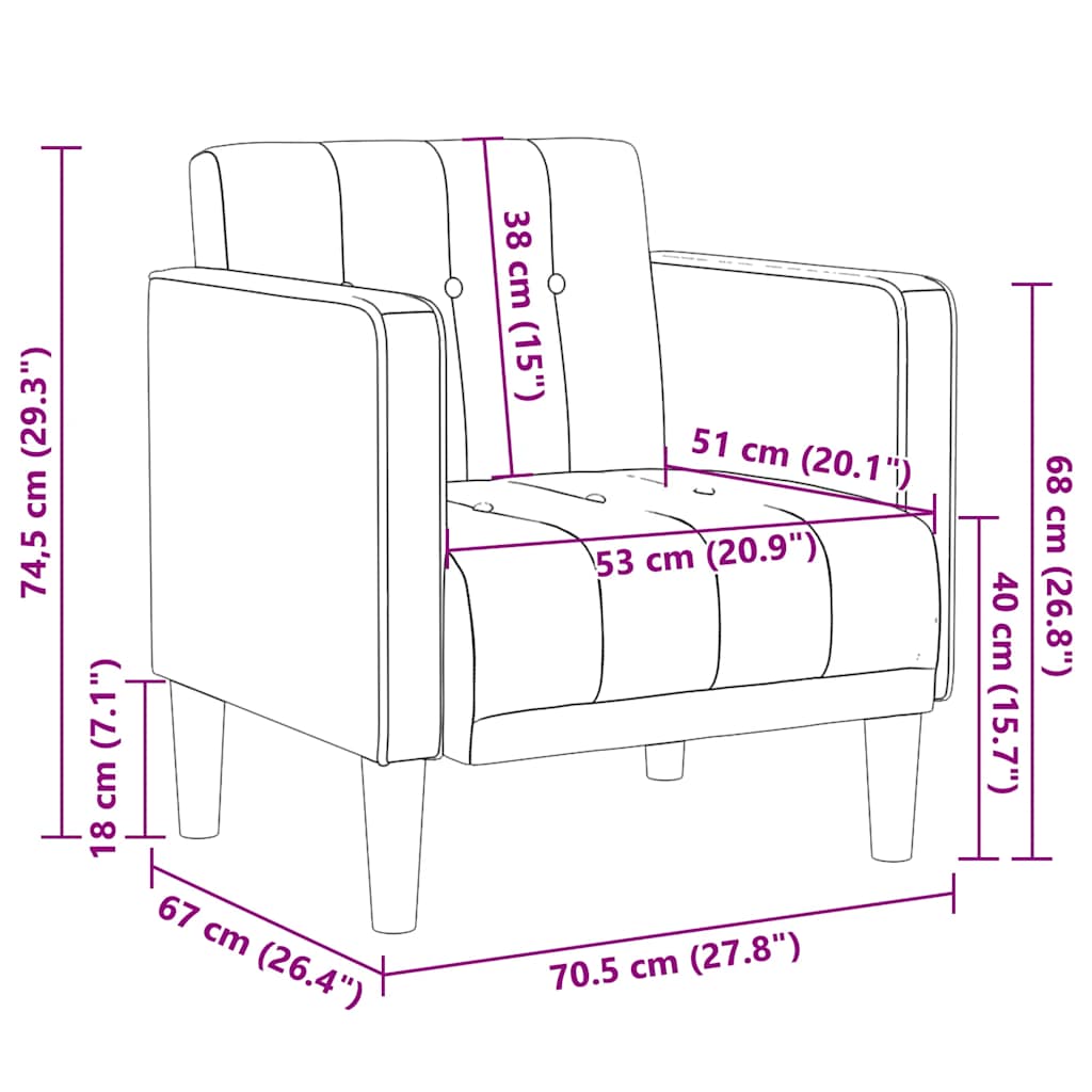Sofa s naslonima za ruke tamno siva 53 cm tkanina