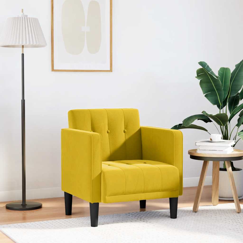 Sofa fotelja s naslonima za ruke žuta 53 cm baršunasta