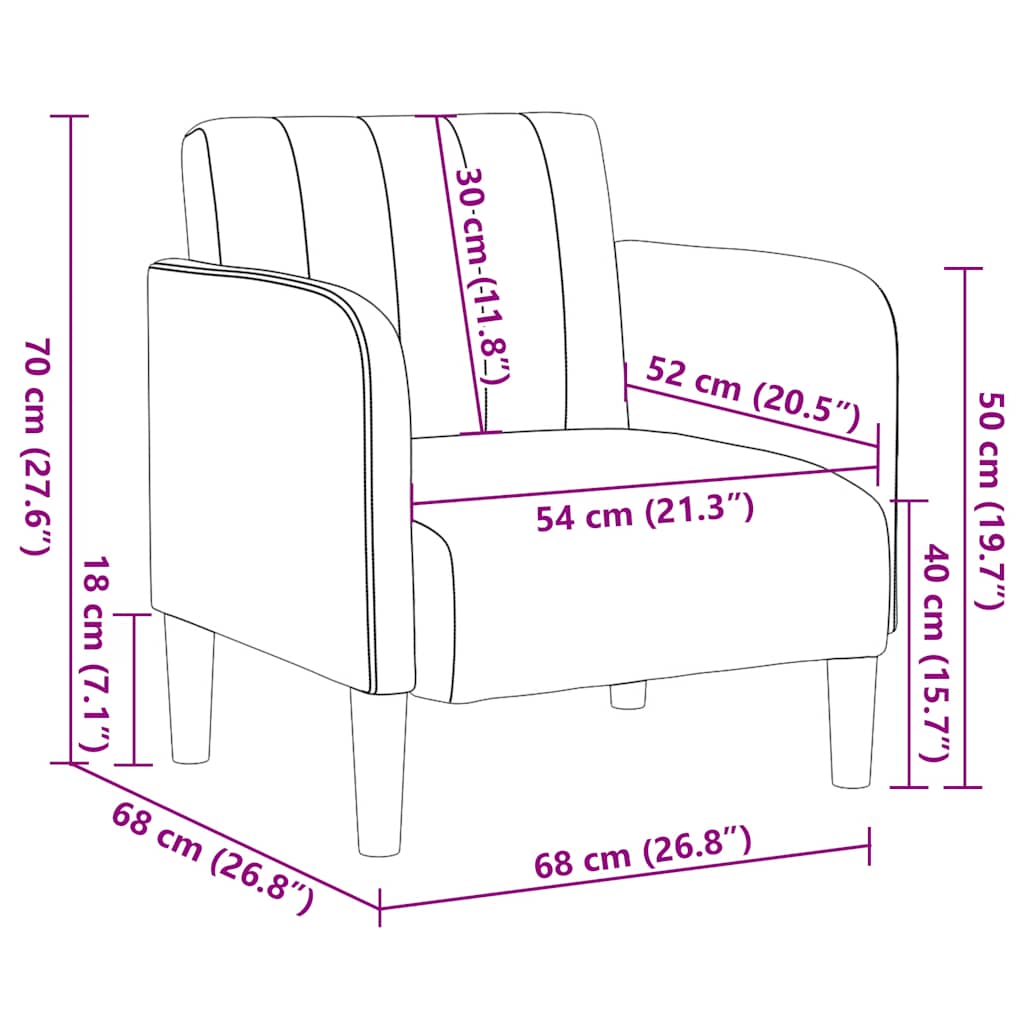 Sofa fotelja s naslonima za ruke vino crvena 54 cm baršun