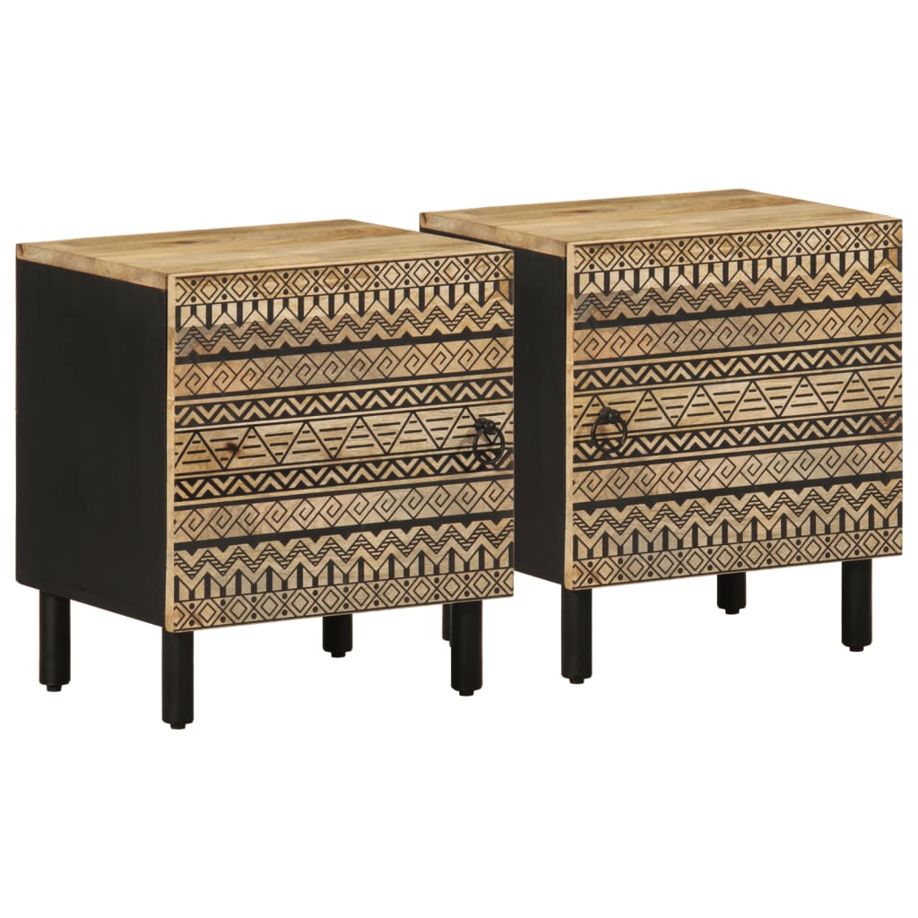 Krevetni ormarići 2 kom crni 40x33,5x46cm puno grubo drvo mango