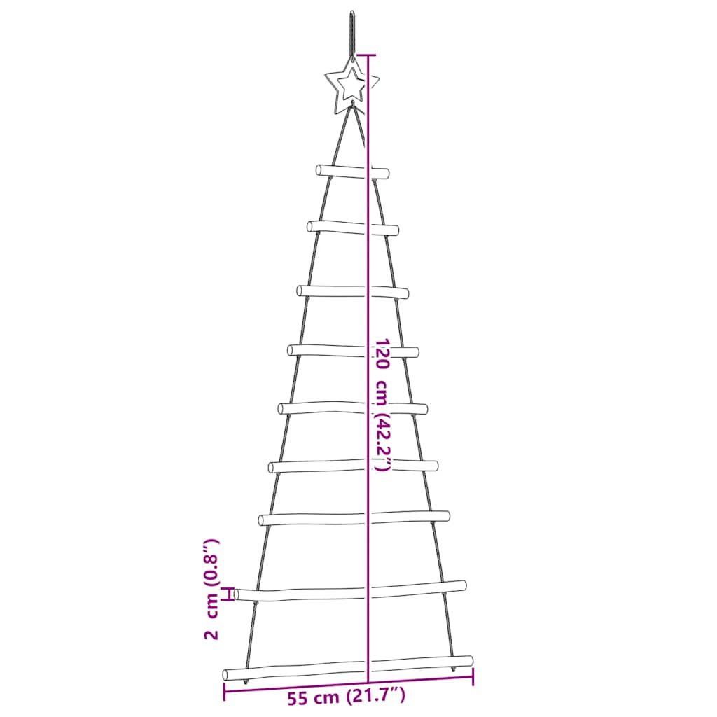 Viseća božićna drvca s vrhom zvijezda 2 kom 55x120 cm prirodne grane