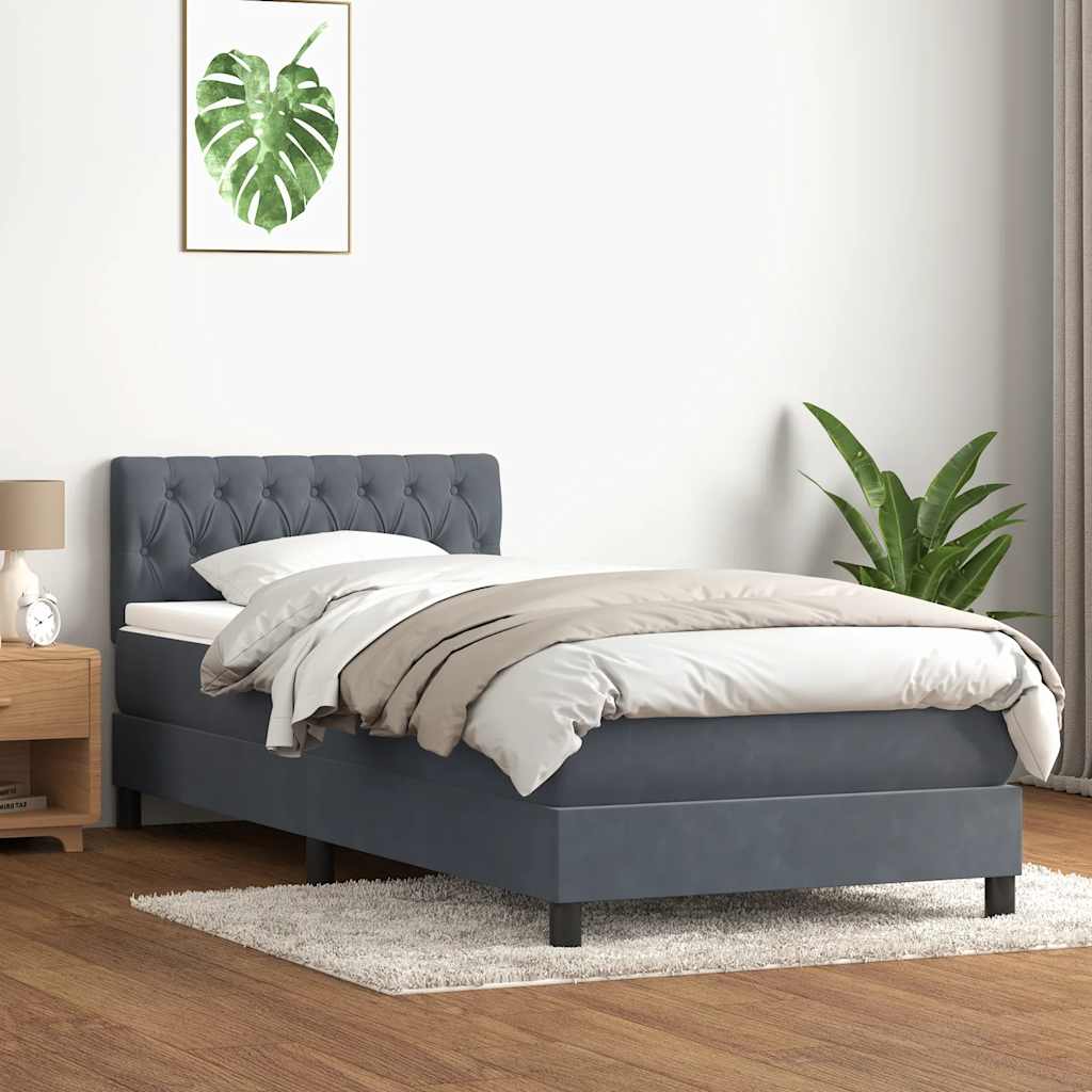 Box Spring krevet s madracem i LED tamnosivi 80 x 220 cm baršunasti