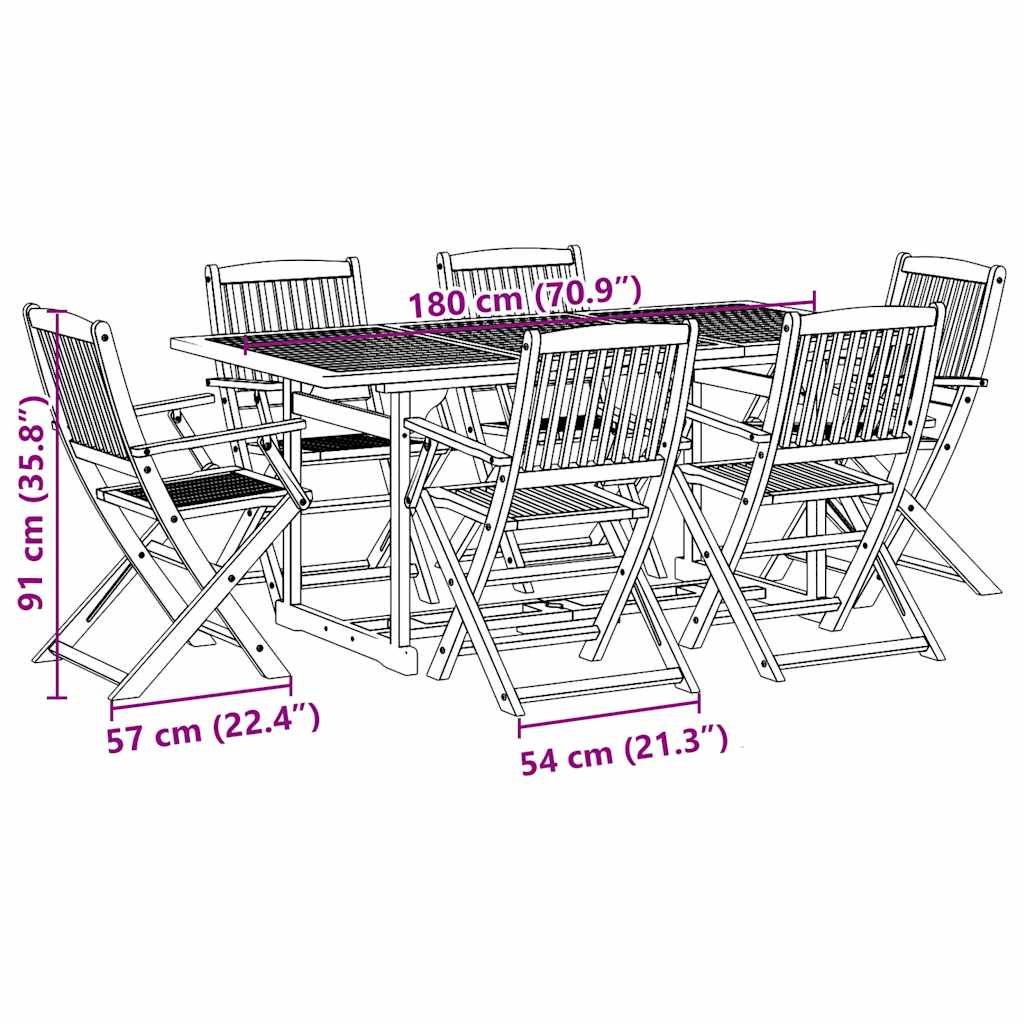 7-dijelni vrtni blagovaonski set 180x90x75 cm bagremovog drva