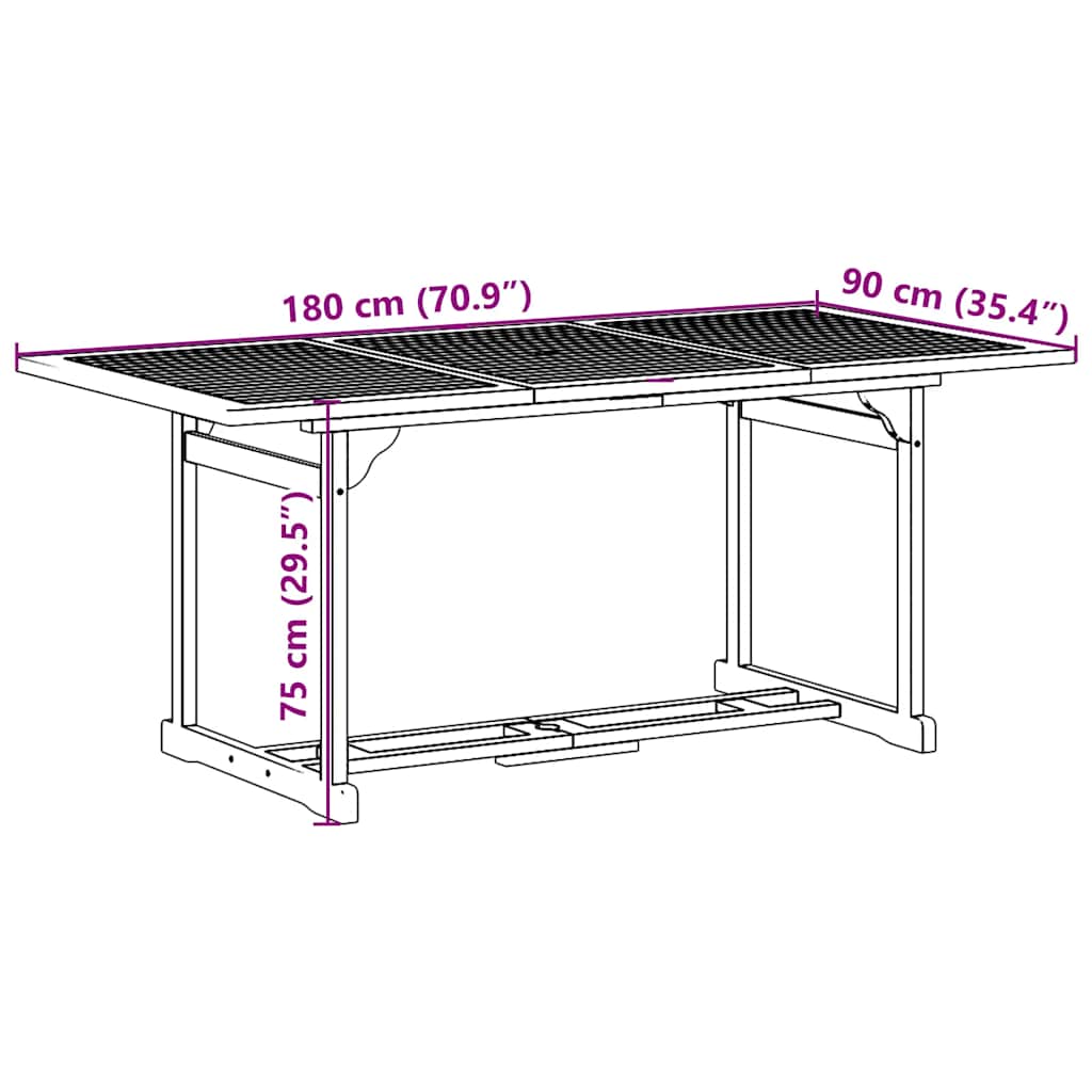 7-dijelni vrtni blagovaonski set 180x90x75 cm bagremovog drva