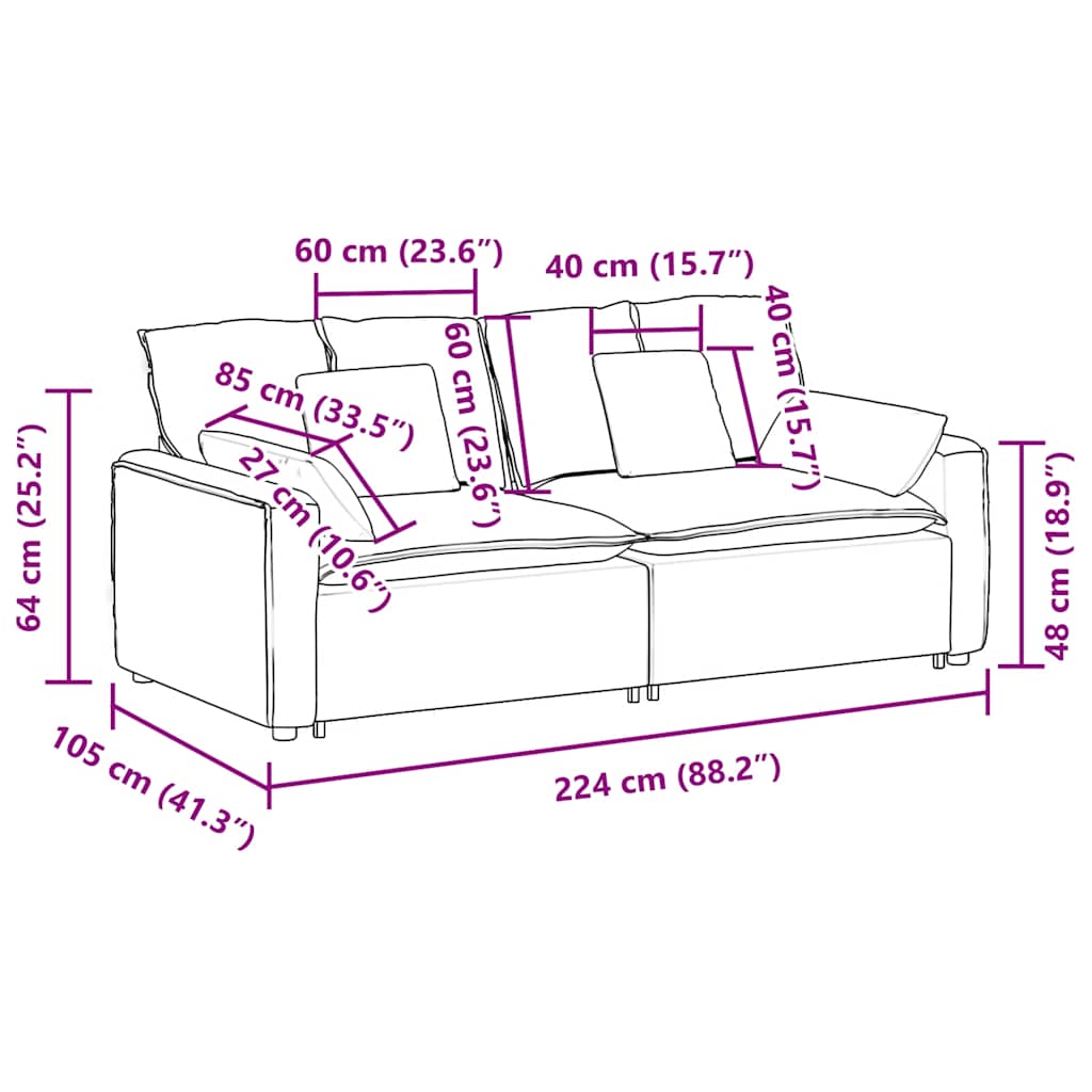 Modularna sofa s jastucima svijetložuta