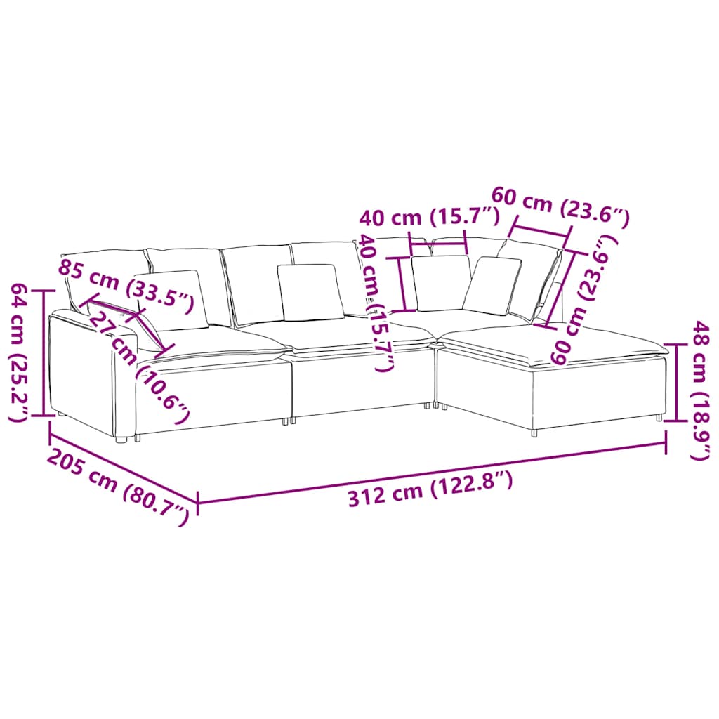 Modularna sofa s podnožjem i jastucima, tkanina, svijetlo siva